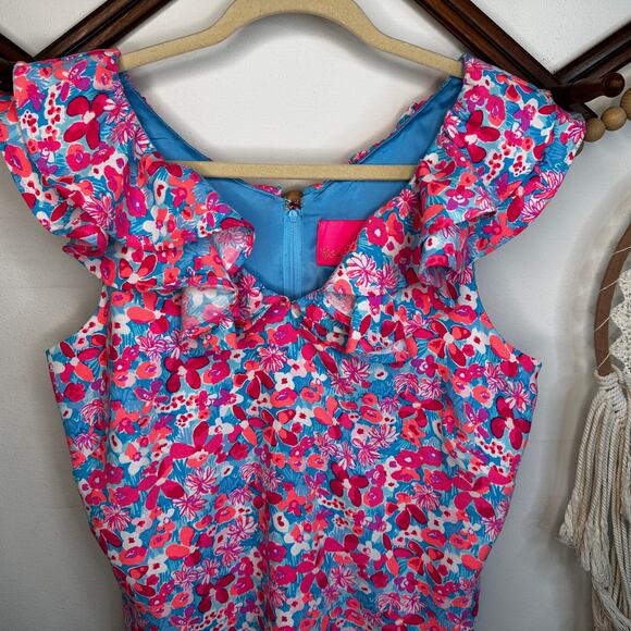 Lilly Pulitzer Linwood Aura Pink Baby Bloomer Floral Ruffle Romper - Picture 1 of 7